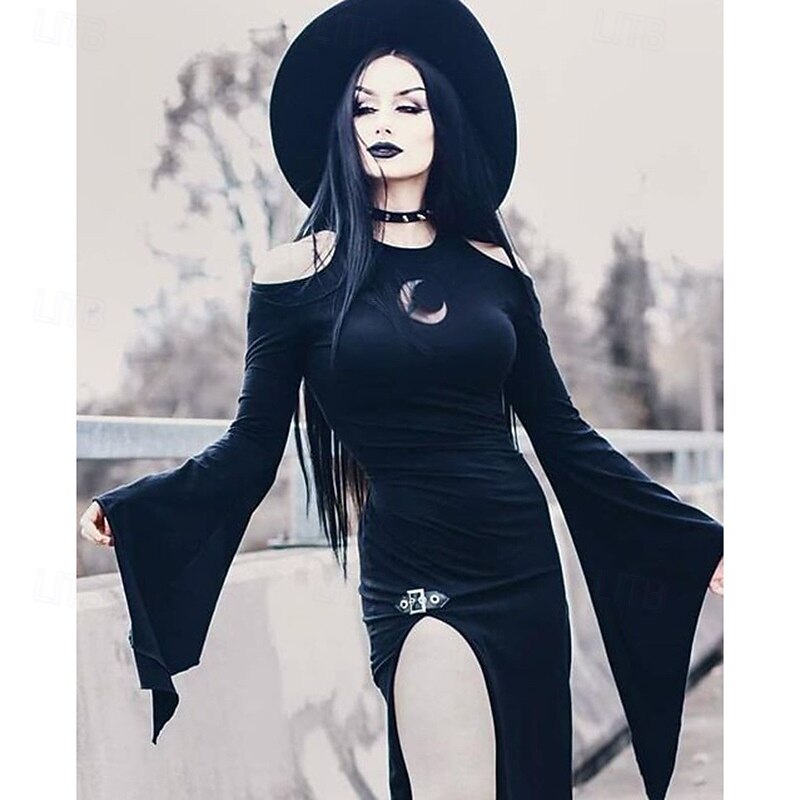 Punk & Gothic Dress Wrap Dress Witch Goth Girl Morticia Addams Flocking  Fancy Dress Women's Fantasy Walpurgis Night Halloween Carnival Party Casual  Daily Club Adults' Dress 2026 - GBP 21