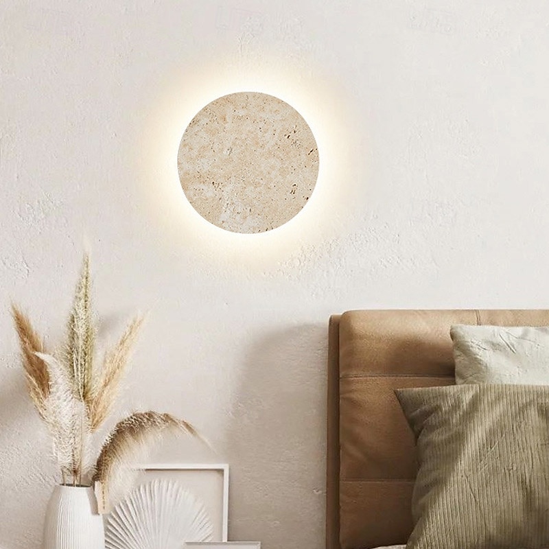 LED קיר מקורה תאורת קיר חמה ray 20/25/30 ס"מ מינימליסטי קריאייטיב צהוב טרוורטין תאורת קיר בסגנון wabi-sabi שמנת עגולה מנורת לילה סלון חדר שינה 110-240v 2025 - $99.99 –P10