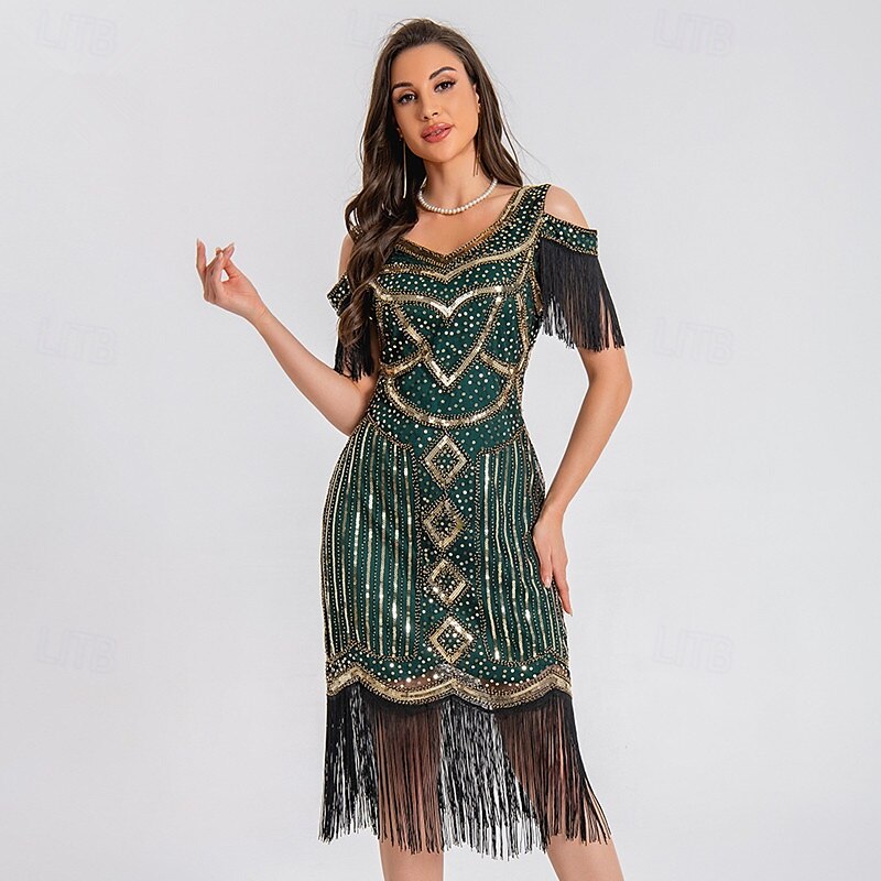 1920-as évek Vintage-inspirált Rövid hosszú Flapper ruha Jelmez Bulikra A nagy Gatsby Esküvői Vendég Flitter Flitter Rojt V-alakú Női Karácsony Mindszentek napja Újév Alkalmi / Napi Party / koktél 2025 - $46.99 –P6