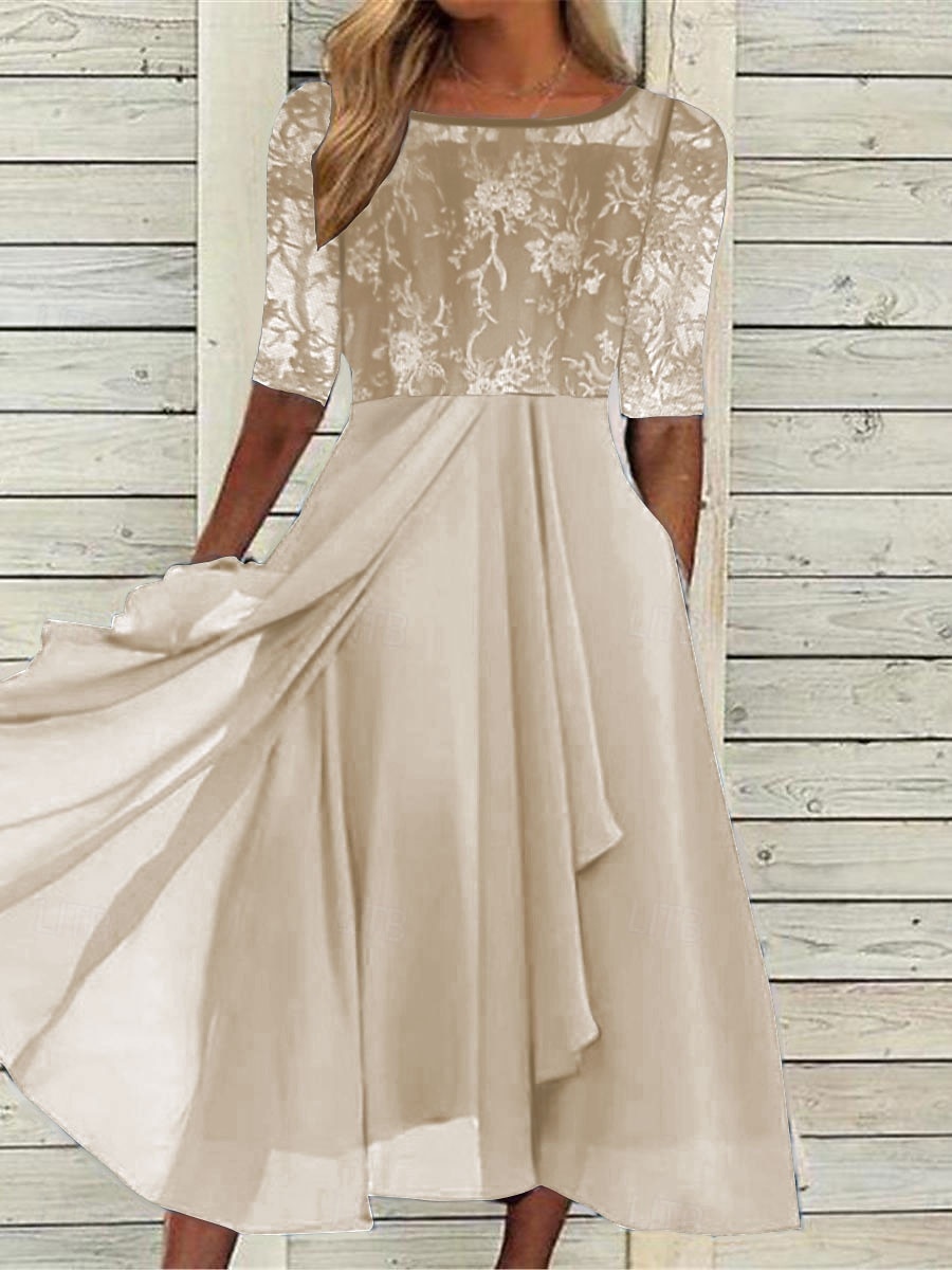Women's Maxi Dress Lace Dress Cocktail Dress Wedding Guest Dress Chiffon Dress Elegant Formal Work Cocktail Party Regular Fit Half Sleeve Crew Neck Dark Green Purple Gold Green Summer Fall 2026 - $44.99 –P1