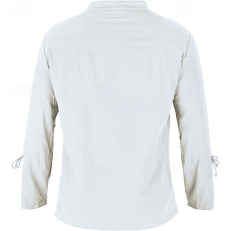 Men's Shirt Linen Shirt Popover Shirt Casual Shirt Cotton Shirt Plain Streetwear Vacation White Wine Navy Blue Brown Long Sleeve Stand Collar Spring &  Fall Clothing Apparel Lace up 2026 - $28.99 –P2