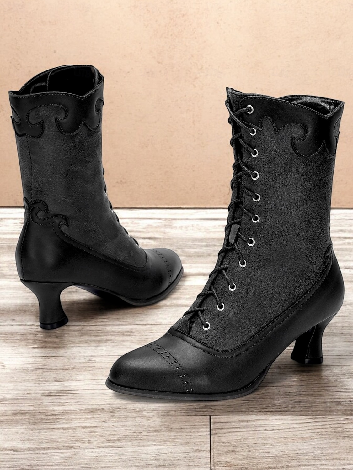 női viktoriánus vintage zöld fűzős csizma csipkés szegéllyel és brogue részletekkel - elegáns magas sarkú cipő cosplay, steampunk és retro ruhákhoz 2025 - $54.99 –P2