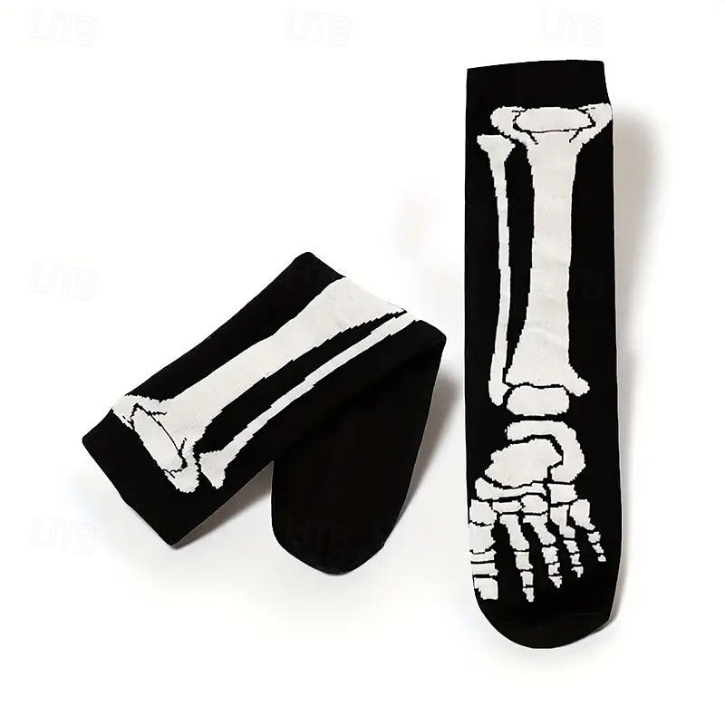 Voor heren 5 paar Multi-pakketten Sokken Crew Sokken Casual sokken Zwart Kleur Halloween Doodskoppen Sport & Outdoor Dagelijks Vakantie Standaard Medium Herfst winter Modieus Casual 2025 - $6.49 –P5