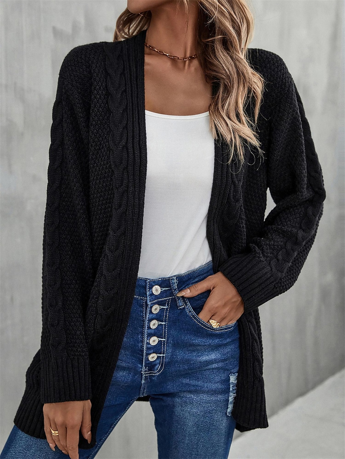 Damen Pullover Modisch Täglich Brautkleider schlicht Graphic Bedruckt Öffnung vorne Strick Textur Langarm Lange Oberteile Stricken Heim Arbeit Schwarz Rosa Herbst Winter 2025 - $62.99 –P11