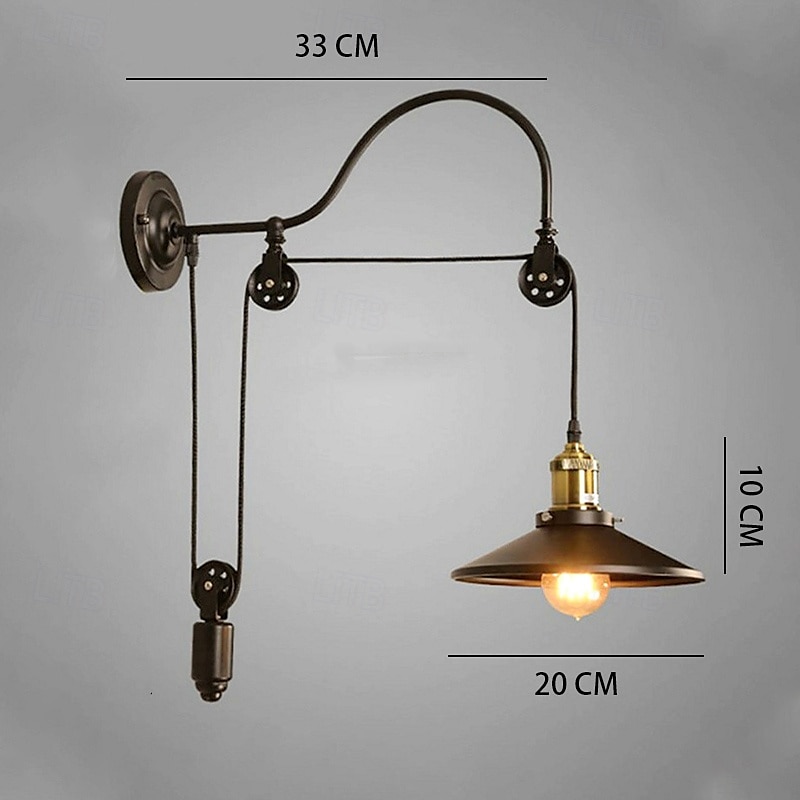 lampa ścienna retro vintage lampa ścienna płaska lampa montowana na ścianie industrialny styl czarny metalik regulowana lampa ścienna z konstrukcją koła pasowego 110-240 V 2025 - $79.99 –P1