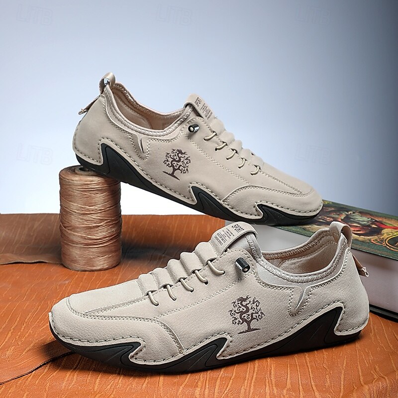 Homens Tênis sapatos feitos à mão Microfibra Confortável Antiderrapante Com Cadarço Preto Bege Cinzento de 2025 por $54.99 –P4