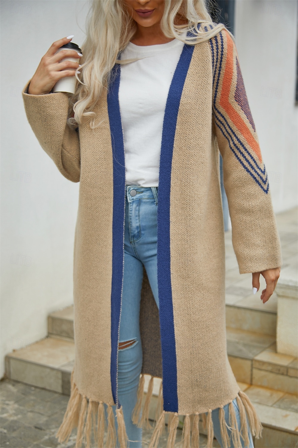 Femme Gilet Cardigan Mode du quotidien Géométrique Ouvrir le devant Franges manche longue Hauts longs Tricoter Extérieur Sortie Fin de semaine Noir Chameau Automne Hiver de 2025 ? $65.99 –P5