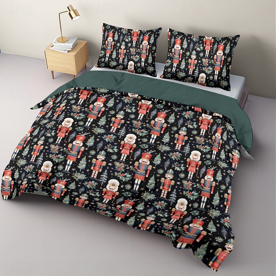 jouluinen pussilakasetti pähkinänsärkijäsuunnittelulla 100 % puuvillaa juhlavaan vuodevaatteet sisältää pussilakanan ja tyynyliinat mukavat ja tyylikkäät sesongin makuuhuoneen sisustukseen queen king 2025 - $71.99 –P13
