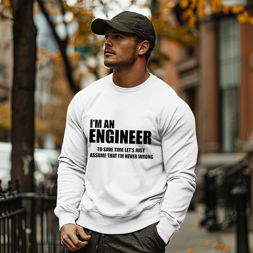 Men's Funny Engineer Crewneck Sweatshirt - "I'm Never Wrong" Work Humor Graphic Long Sleeve 2026 - $41.99 –P3