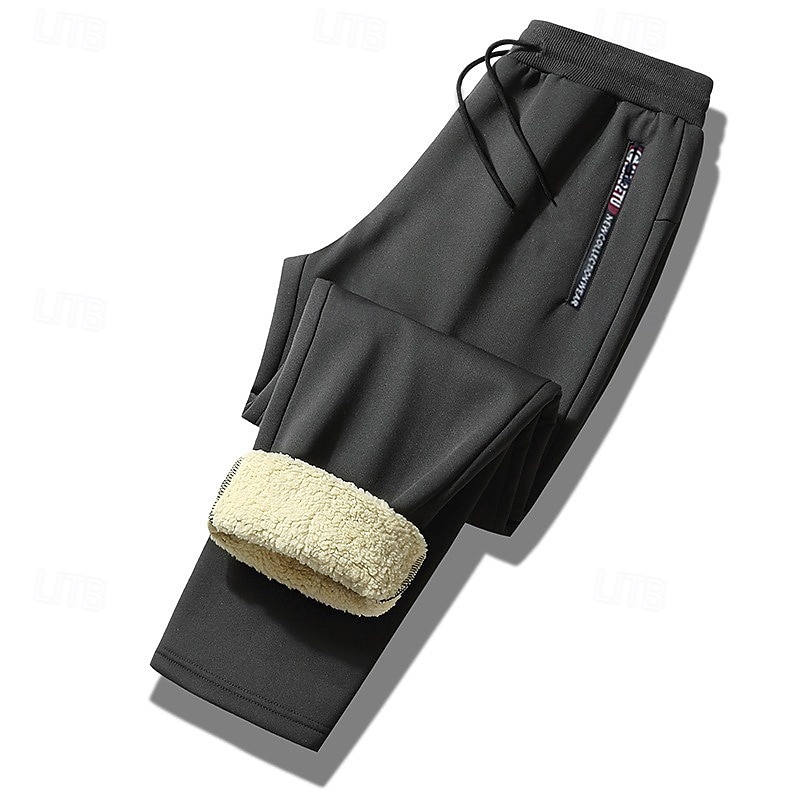 Men's Sherpa Fleece Pants Sweatpants Joggers Winter Pants Pocket Letter Warm Daily Leisure Sports Going out Streetwear Casual Black Black Straight Leg Micro-elastic 2025 - $22.99 –P10