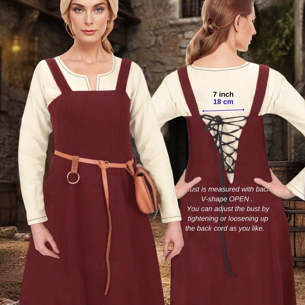 Șorț viking medieval pentru femei, cu rochie tunică cu dantelă la spate, 2 buc ținute pentru larp ren faire târg renascentist, carnaval, rochie de halloween 2025 - $48.99 –P2