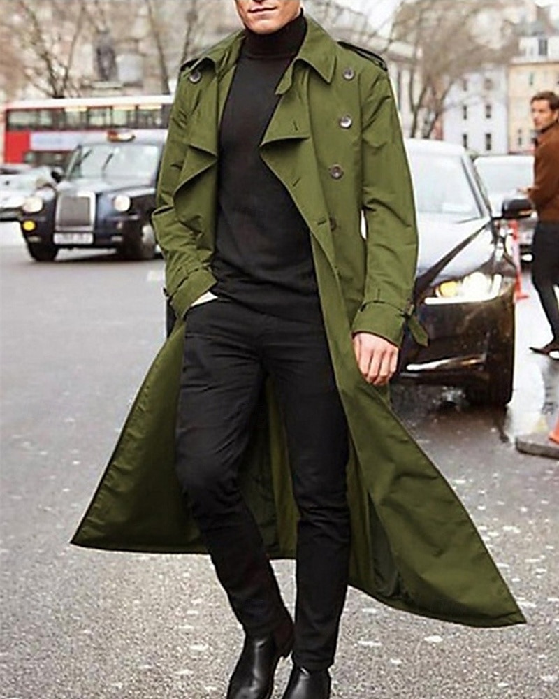 Men's Transition Jacket Trench Coat Going out All Seasons Polyester Windproof Outerwear Clothing Apparel Classic Plain Pocket Lapel Double Breasted 2025 - $41.99 –P1