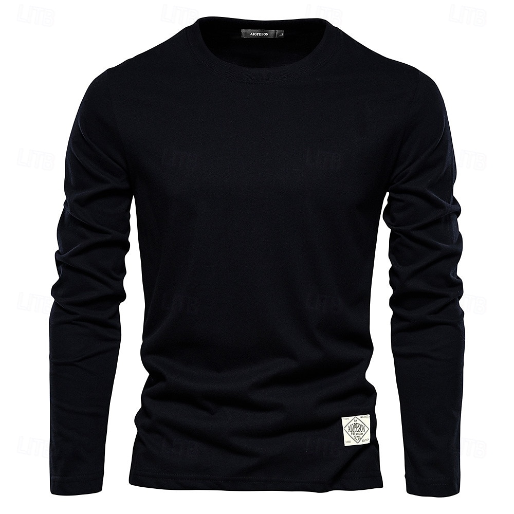 Männlich Langarm Runden Frühling & Herbst Einfarbig Lässig Alltagstauglich Dunkelgrau Weiß Schwarz Top T-Shirt für Herren 2025 - $25.99 –P7