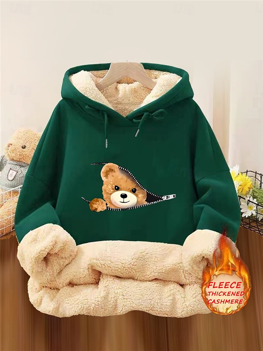 dámská mikina s kapucí fleece zvíře ulice denní nošení potisk kapsy ležérní comfrt mikina s dlouhým rukávem mikroelastický podzim zima podzim & zimní comfrt prodyšná měkká tkanina 2025 - $36.99 –P8