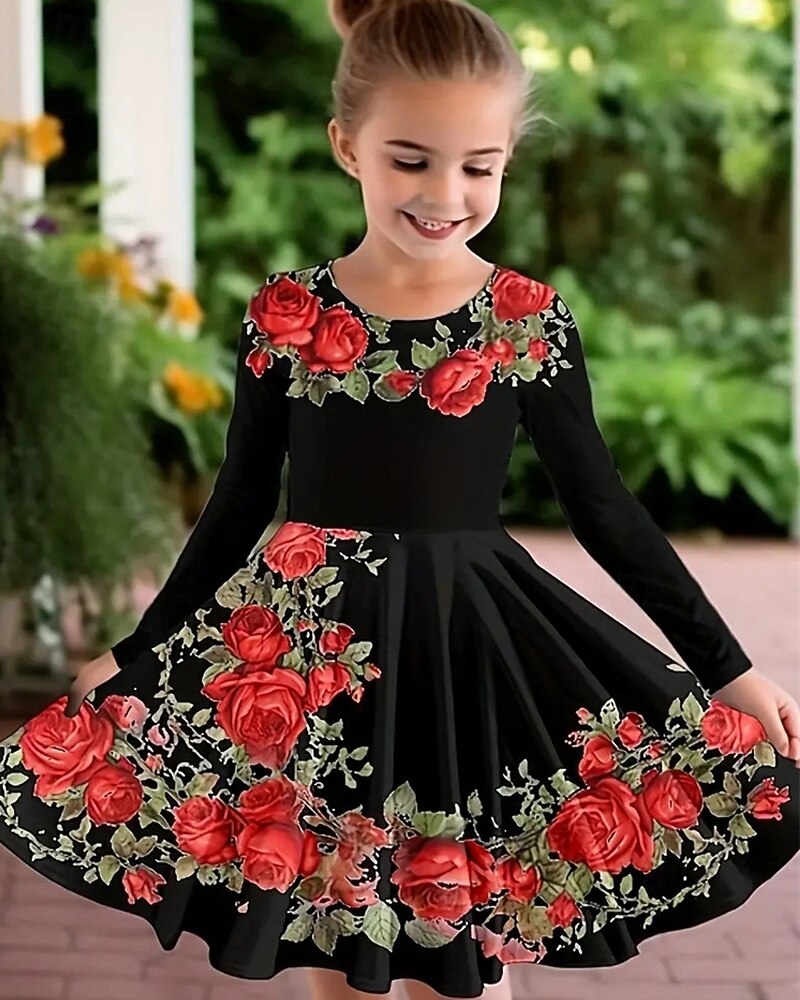 Pääsiäinen Tyttöjen 3D Ruusu Kuvitettu Mekko Pitkähihainen Kesä Kevät Loma Päivittäin Pyhäpäivä Prinsessa Kaunis Makea Lapset 4-12 vuotta Rento mekko A linjainen mekko Polvipituinen Normaali 2025 - $16.99 –P7