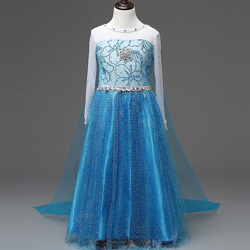Copii Fete Rochie de petrecere Floare Manșon Lung Performanță Zi de Naștere Paiete Frumoasa Costum Cosplay Poliester Maxi Rochie de petrecere Rochie din Tul Vară 4 ani + Bleumarin Albastru Deschis 2025 - $19.49 –P1