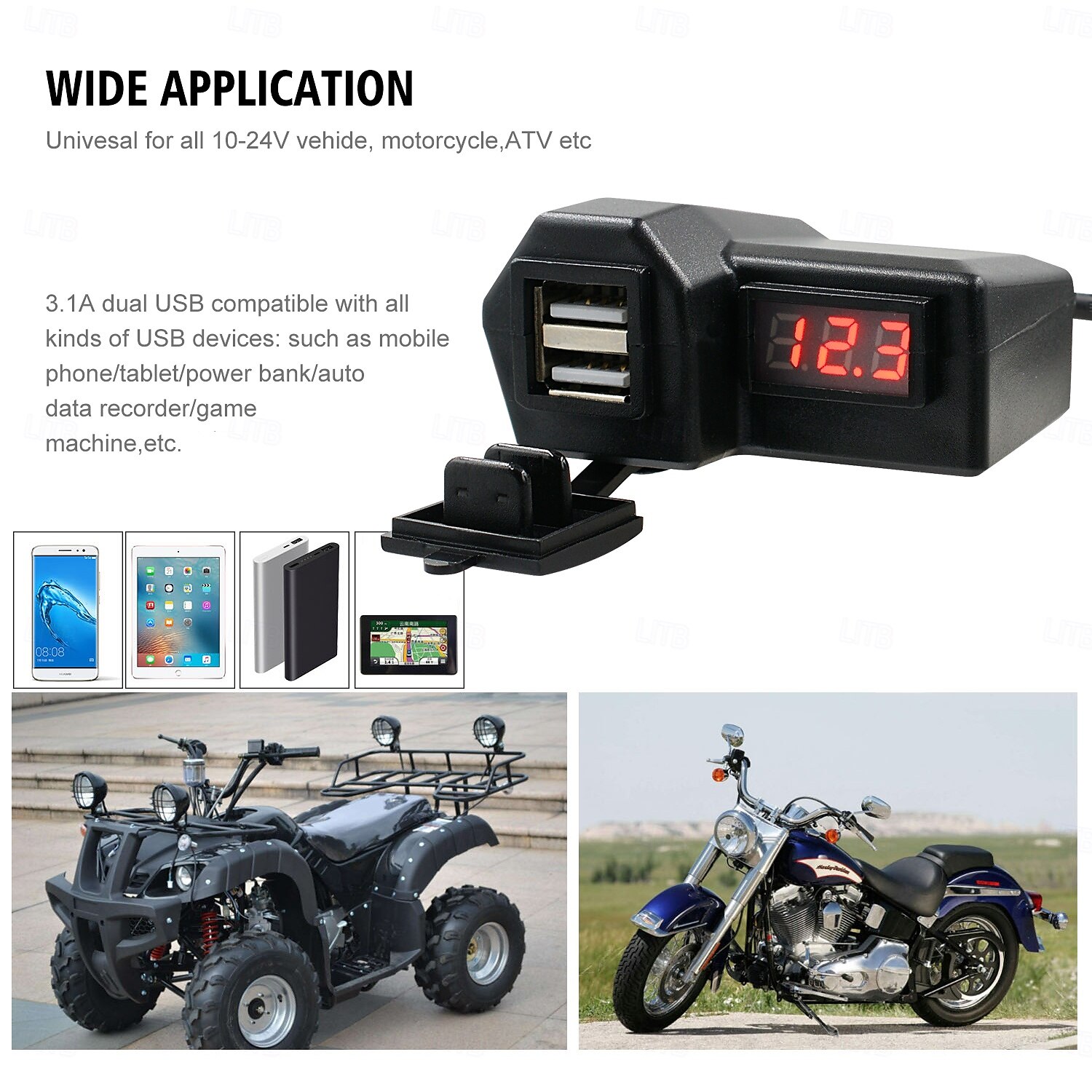 Motorcycle Mobile Phone Charger 3.4A Dual USB With Cigarette Lighter 10-24V With Voltage Display Meter Modification Accessories 2025 - $22.99 –P6