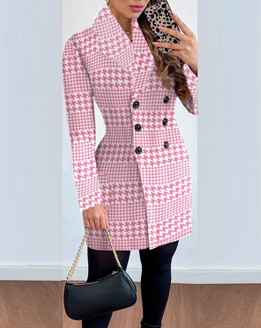 Women's Overcoat Thickened Button Down Winter Lattice Print Lapel Coat for women 2025 - $33.99 –P5