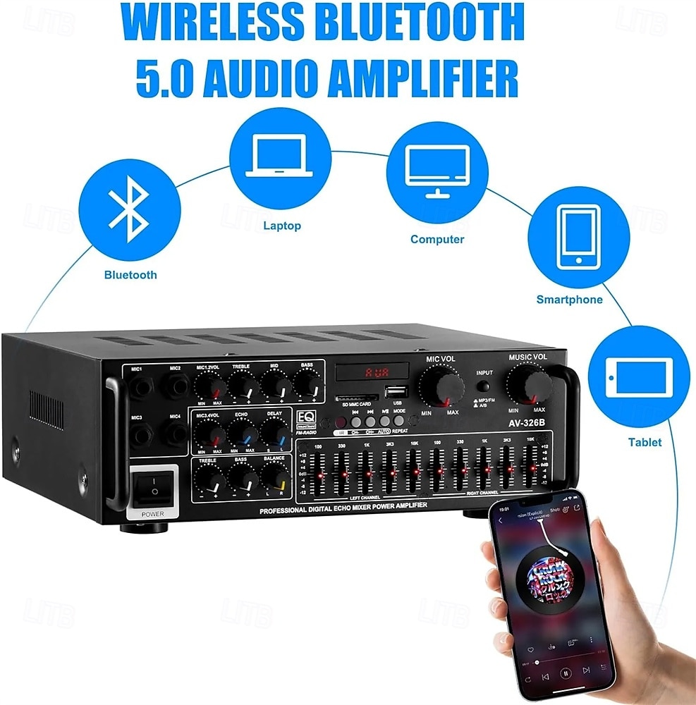 vysoce výkonný domácí zesilovač 12v/110v/220v 4 kanály bluetooth 5.0 ekvalizér auto venkovní karaoke podpora přehrávání z usb/sd karty 2025 - $159.99 –P4