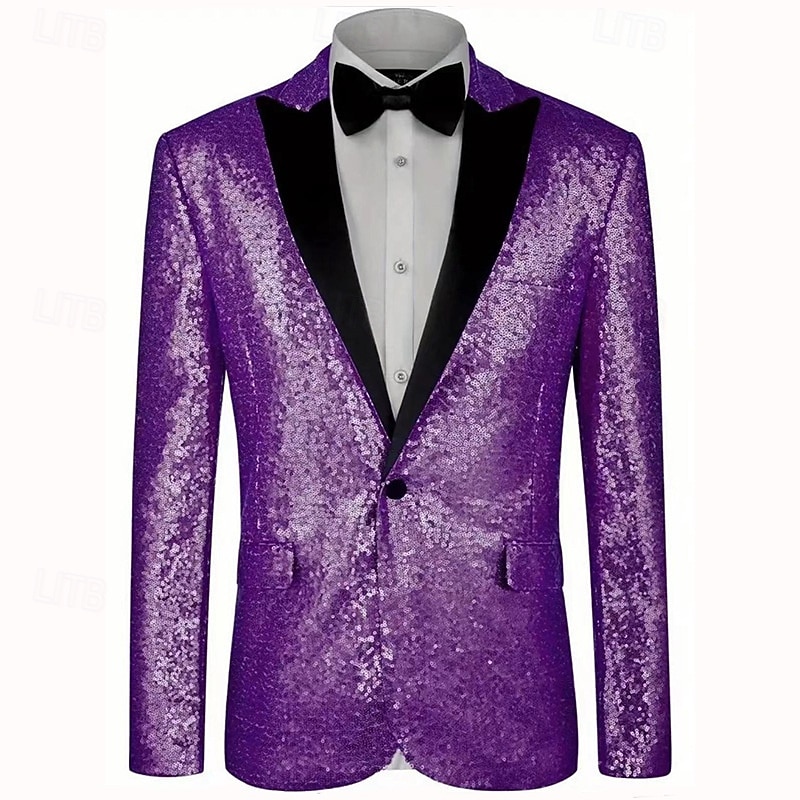 Per uomo Blazer Palcoscenico Cocktail party Ricevimento di matrimonio Moda Casual Primavera & Autunno Poliestere Plaid A righe Tasca Bottoni Confortevole Monopetto Giacca Argento Nero Rosso Blu del 2025 a $58.99 –P5