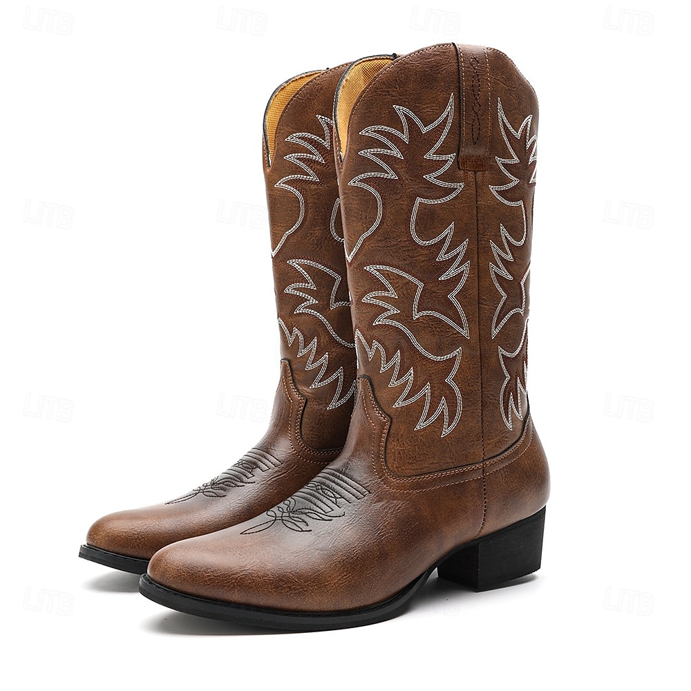 Férfi Csizmák Western csizma Szüret Klasszikus Szabadtéri PU Hosszú szárú csizmák Fekete Barna Tél 2025 - $59.99 –P2