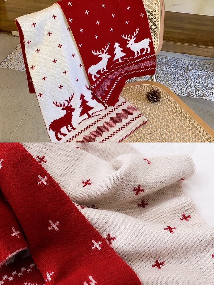 écharpe tricotée pour femme à imprimé renne et sapin de Noël en rouge et blanc, accessoire d'hiver douillet pour les fêtes de fin d'année de 2025 ? $11.99 –P7