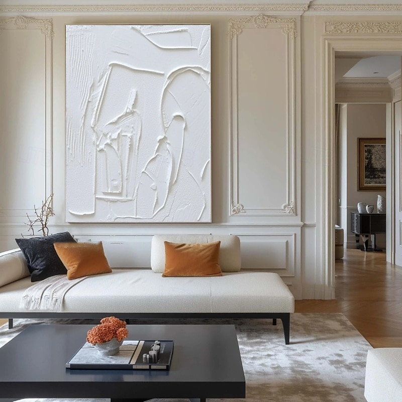 3D White oil painting Hand-Painted Thick Texture Oil Painting handpainted Beige White Painting On Canvas Abstract 3D white Textured oil painting Wall Art painting for Living Room bedroom decoration 2025 - $125.99 –P4