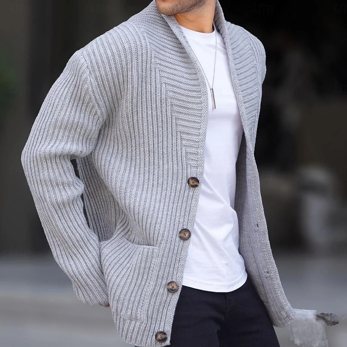 Herren Strickjacke Strickpullover Gerippt Stricken Standard Knopf hoch Seitentaschen Feste Farbe Kargen Modisch Klassisch Freizeitskleidung Verabredung Bekleidung Herbst Winter Schwarz Grün M L XL 2025 - $41.99 –P6