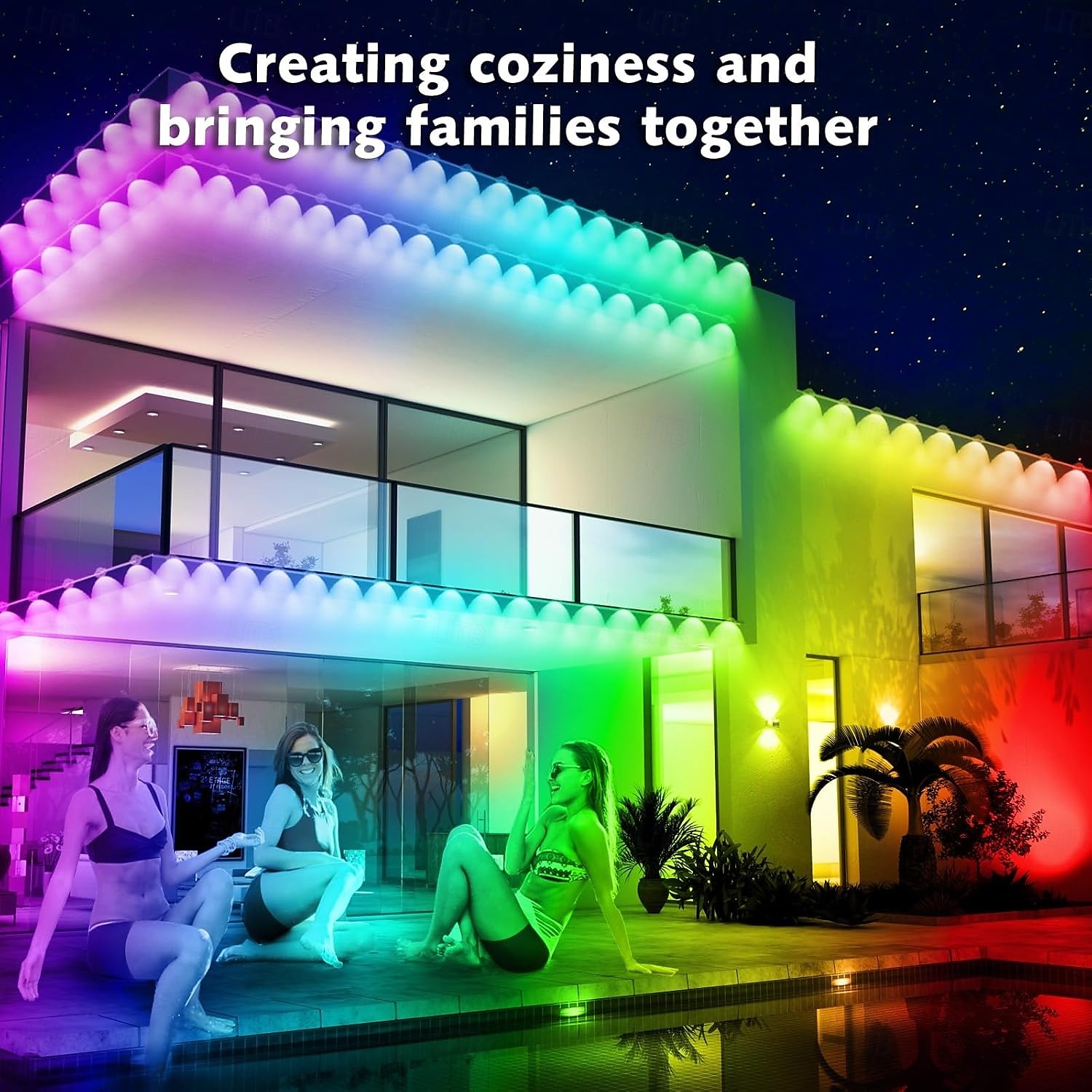 USB-interface zwart permanent dakrandlicht, led-lichtsnoer eeuwigheidsverlichting 49ft 50 leds met bluetooth-app met IR44-toetscontroller RGB-intelligent licht IP65 waterdicht dak kerstvakantie buiten 2025 - $104.99 –P8