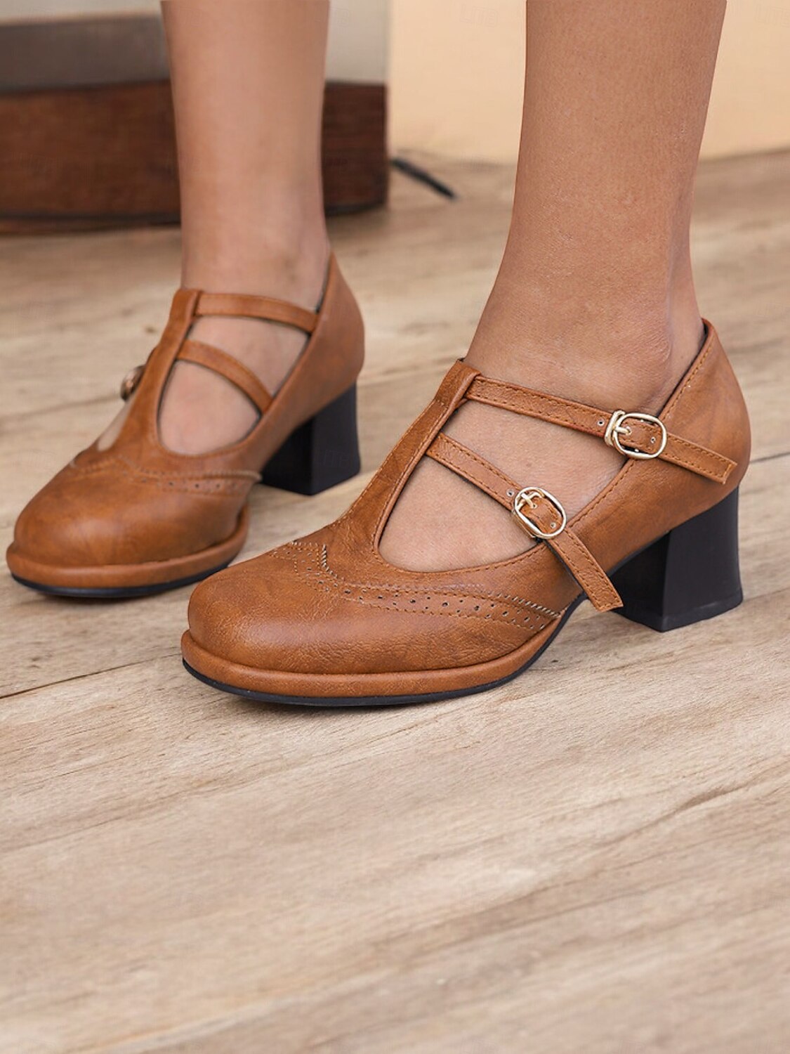 tocuri vintage roșii Mary Jane de damă – curea cu cataramă dublă, toc bloc retro, perfecte pentru ocazii formale și casual 2025 - $54.99 –P2