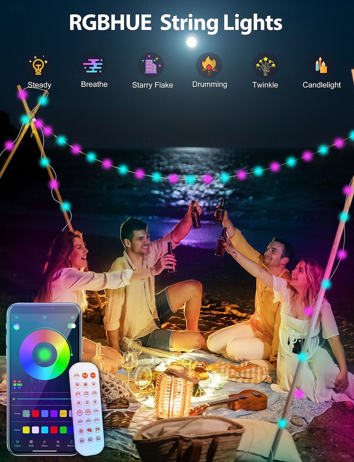 elegante bruiloft receptie feest tuya wifi smart bluetooth kleurrijke bal lichtsnoer usb aangedreven 5-20m voor huis tuin decoratie 2025 - $20.99 –P3