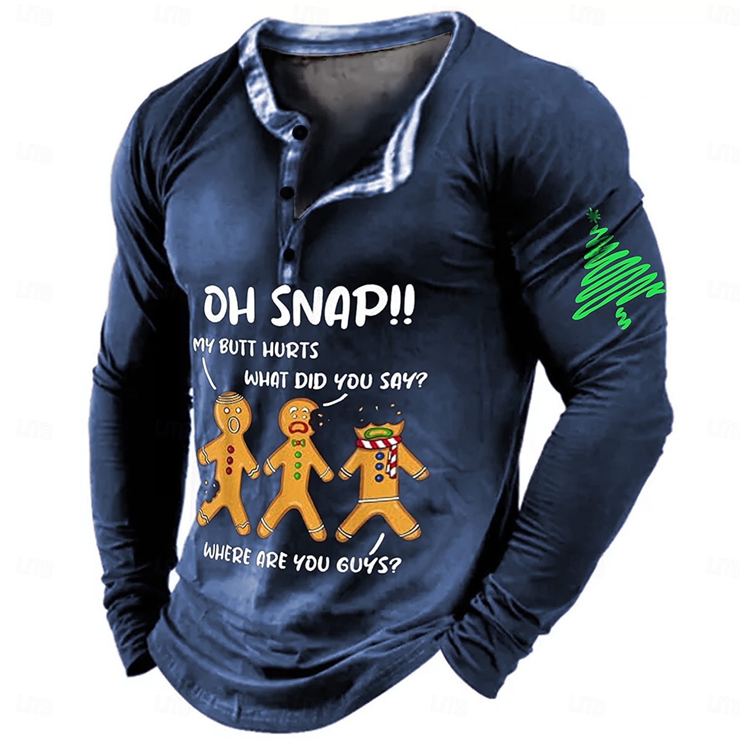 karácsonyi férfi mézeskalács férfi Henley póló levél betűk mézeskalács férfi levél nyomtatott divat divat napi 3d nyomtatás Henley hosszú ujjú utcai hétköznapi piros sötétkék szürke hosszú ujjú 2025 - $24.99 –P5