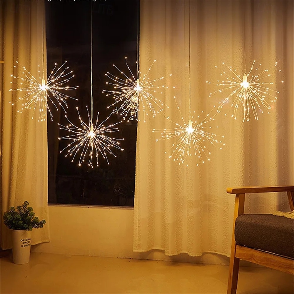 600 diod led wiszące fajerwerki 5 w 1 gwiazda łańcuch świetlny łączone zewnętrzne świąteczne girlandy do ogrodowego bistro wystrój imprezy 2025 - GBP £31 –P6