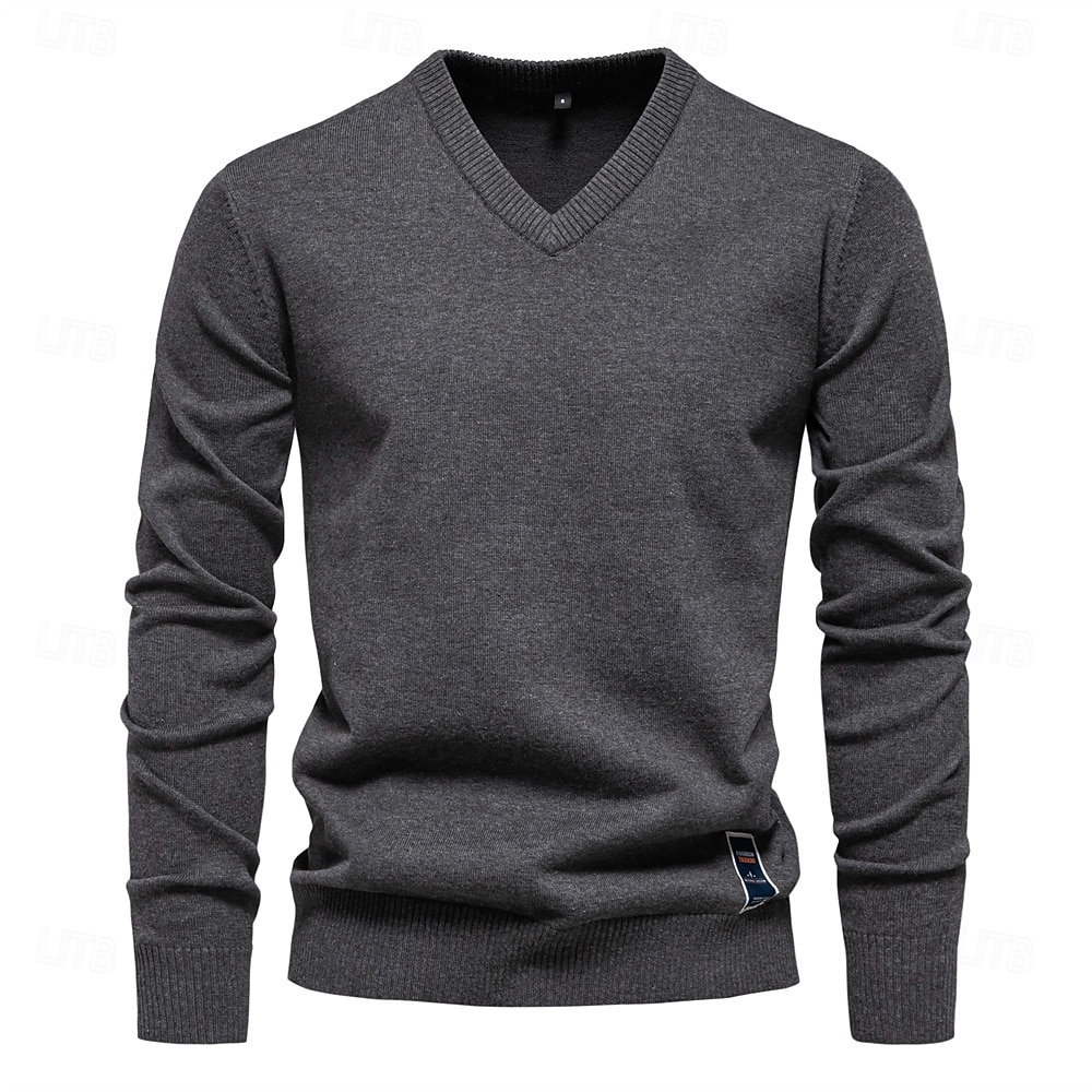 Mens V-neck Solid Cotton Pullover Sweaters Long Sleeve Casual Social Knitted Sweaters for Men 2025 - $32.99 –P10