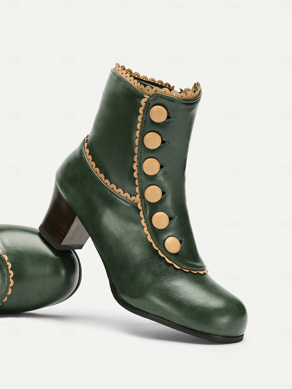 Victorian Vintage Green Leather Ankle Boots for Women – Retro Button Design with Scalloped Trim, Perfect for Fall Fashion 2025 - $64.99 –P3