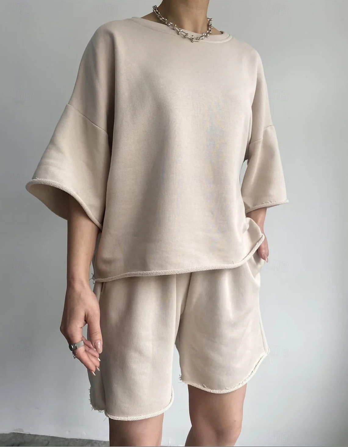 Femme Ensembles de shorts Pantalon en molleton manche longue Couleur unie Noir Beige Printemps Ample de 2025 ? $27.99 –P2