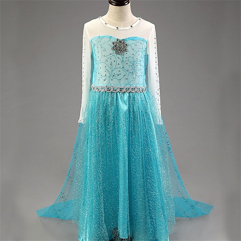 Copii Fete Rochie de petrecere Floare Manșon Lung Performanță Zi de Naștere Paiete Frumoasa Costum Cosplay Poliester Maxi Rochie de petrecere Rochie din Tul Vară 4 ani + Bleumarin Albastru Deschis 2025 - $19.49 –P3