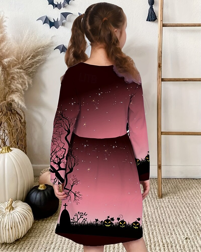 Dziewczyny ' 3D Graficzny Halloweenowa dynia Sukienka Długi rękaw Lato Wiosna Urlop Codzienny Święto Piękny Słodkie Dzieci 4-12 lat Codzienne sukienki Sukienka A line Do kolan Regularny 2025 - $16.99 –P2