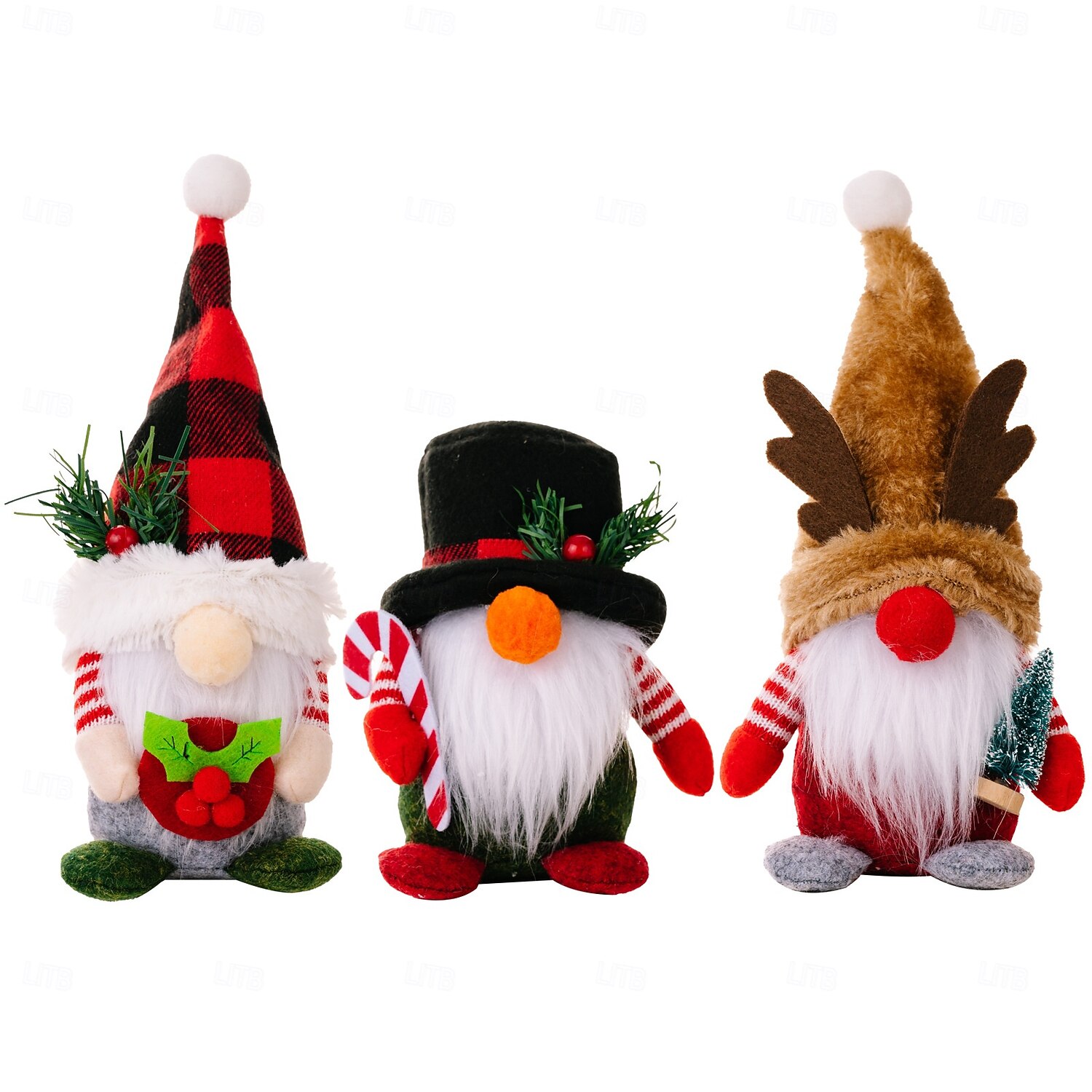 figuras de gnomos de natal - chapéu xadrez com sabugueiro da floresta, gnomo de chifre de veado, boneco rudolph, decorações festivas de fim de ano de 2025 por $7.99 –P5