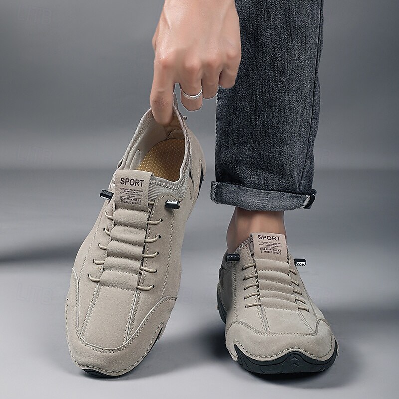 Homens Tênis sapatos feitos à mão Microfibra Confortável Antiderrapante Com Cadarço Preto Bege Cinzento de 2025 por $54.99 –P2