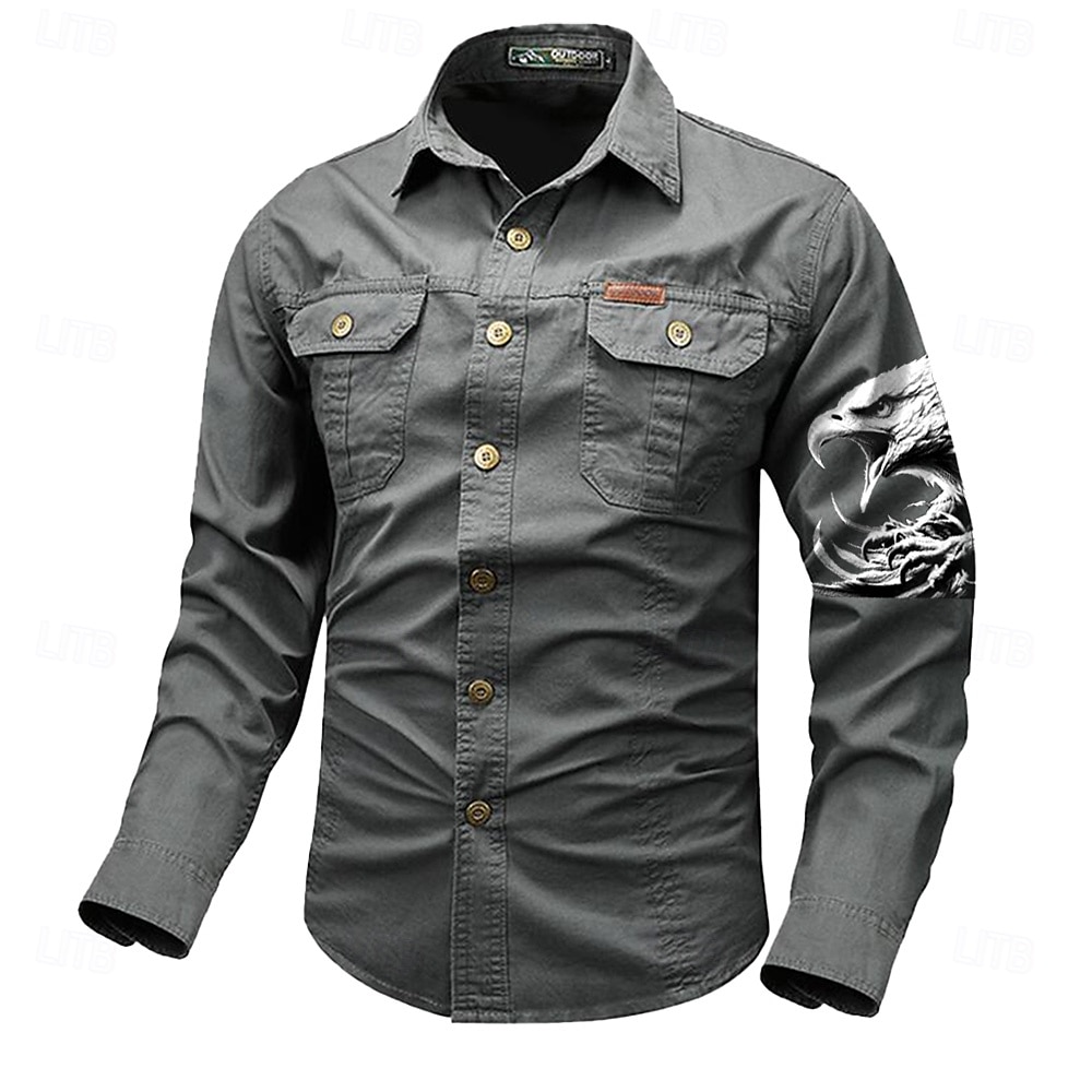 Hombre Águila Camisas de trabajo camisa occidental Camisa cargo Manga Larga Casual Táctico Deporte Noche Invierno Primavera & Otoño Cuello Vuelto Estampado Gris oscuro Negro Blanco Verde Ejército Rojo 2025 - $27.99 –P4