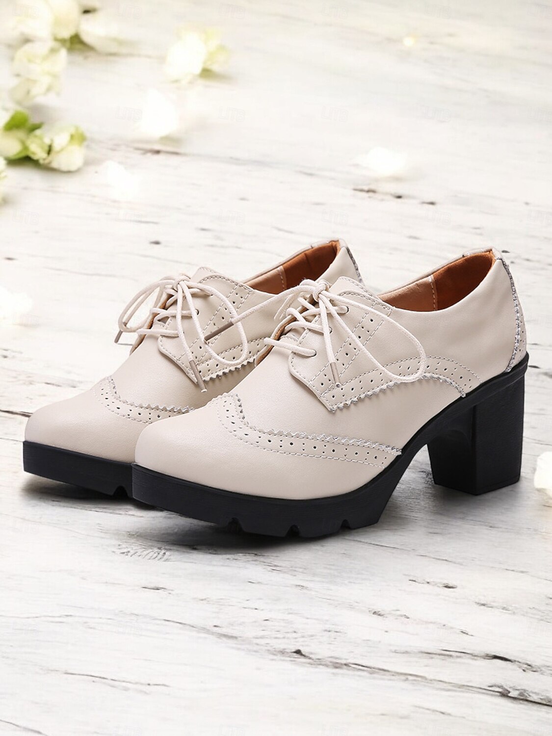 női világoskék fűzős brogue vaskos sarkú oxford cipő – vintage ihletésű platformsarkú hétköznapi és irodai viselethez 2025 - $54.99 –P8