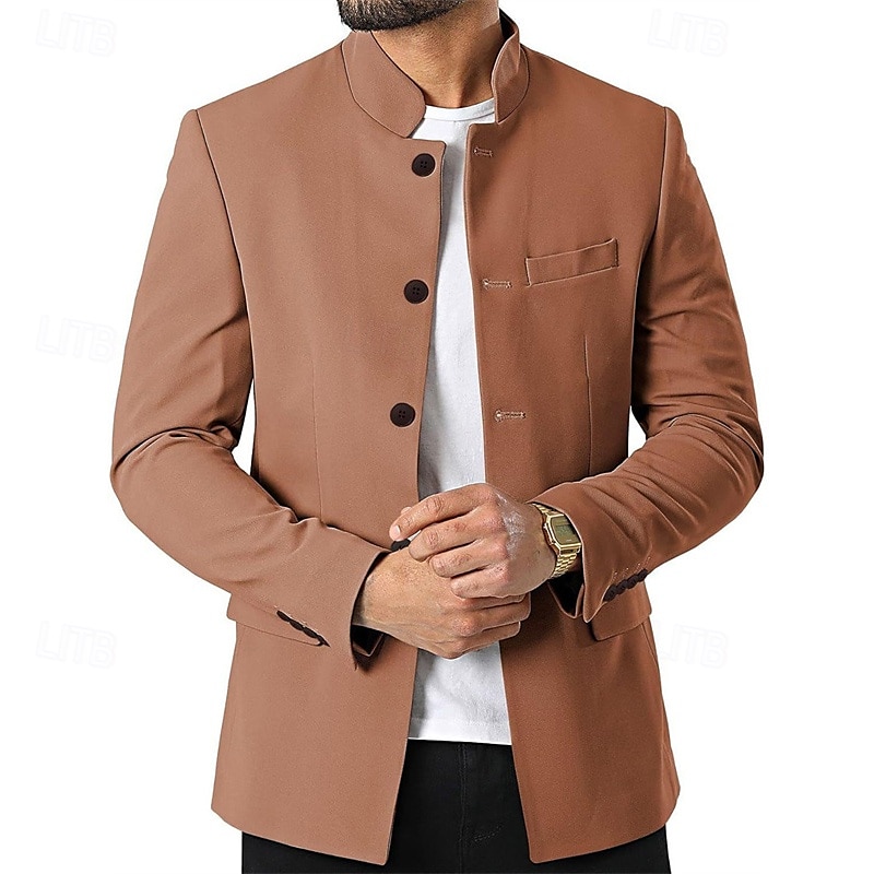 Herr Vardaglig jacka Kavaj Dagligen Semester Håller värmen Ficka Höst vinter Slät Vintage Mode Kinakrage Normal Svart Vit Vin Marinblå Jacka 2026 - $63.99 –P18
