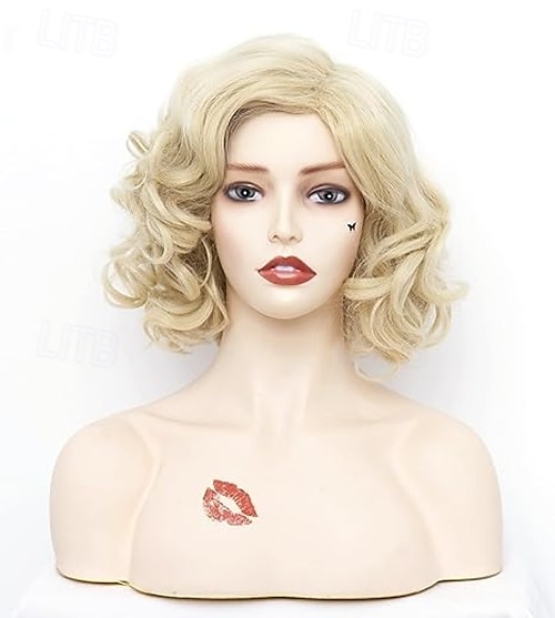 Parrucca corta ondulata per donne capelli ricci parrucca sintetica naturale con divisione centrale parrucca piena adatta per cosplay carnevale uso quotidiano parrucche di Halloween del 2025 a $18.49 –P2