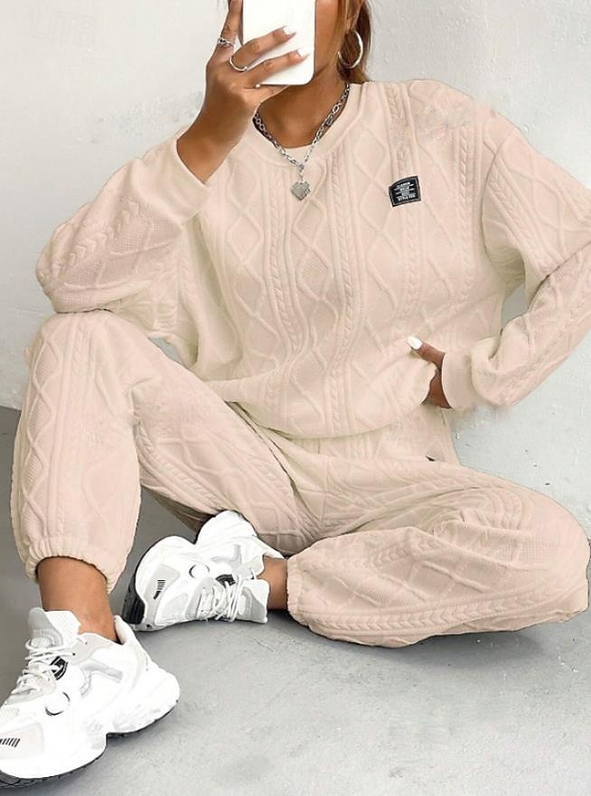 Damen Sport Modisch Bluse Hosen Hose Langarm Rundhalsausschnitt Feste Farbe Arbeit Casual Täglich Weiß Frühling Lockere Passform 2025 - $49.99 –P2
