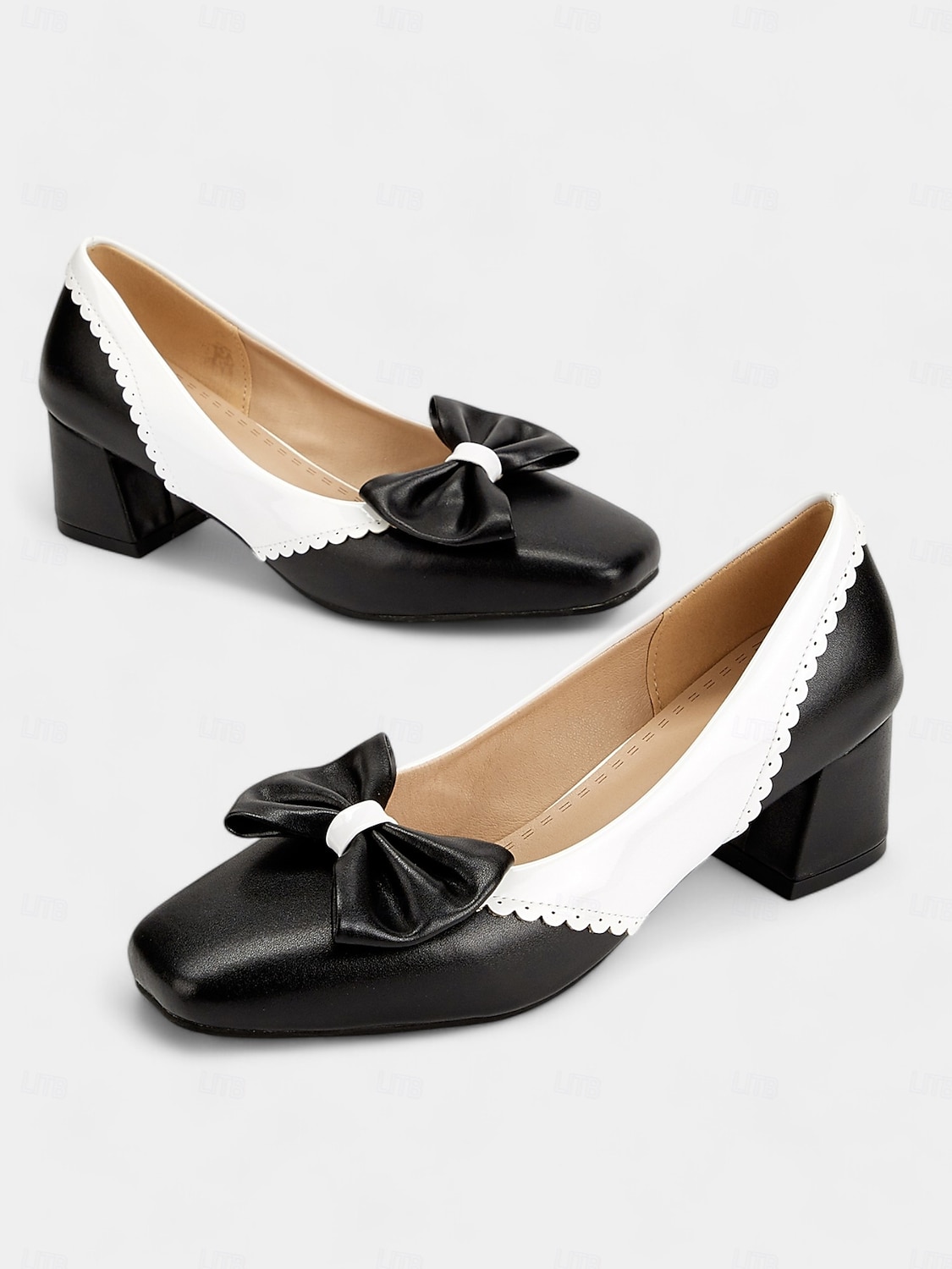 Women's Black and White Block Heel Pumps with Bow Detail – Vintage-Inspired Low-Heel Shoes for Office, Casual, and Dressy Occasions 2025 - $54.99 –P7