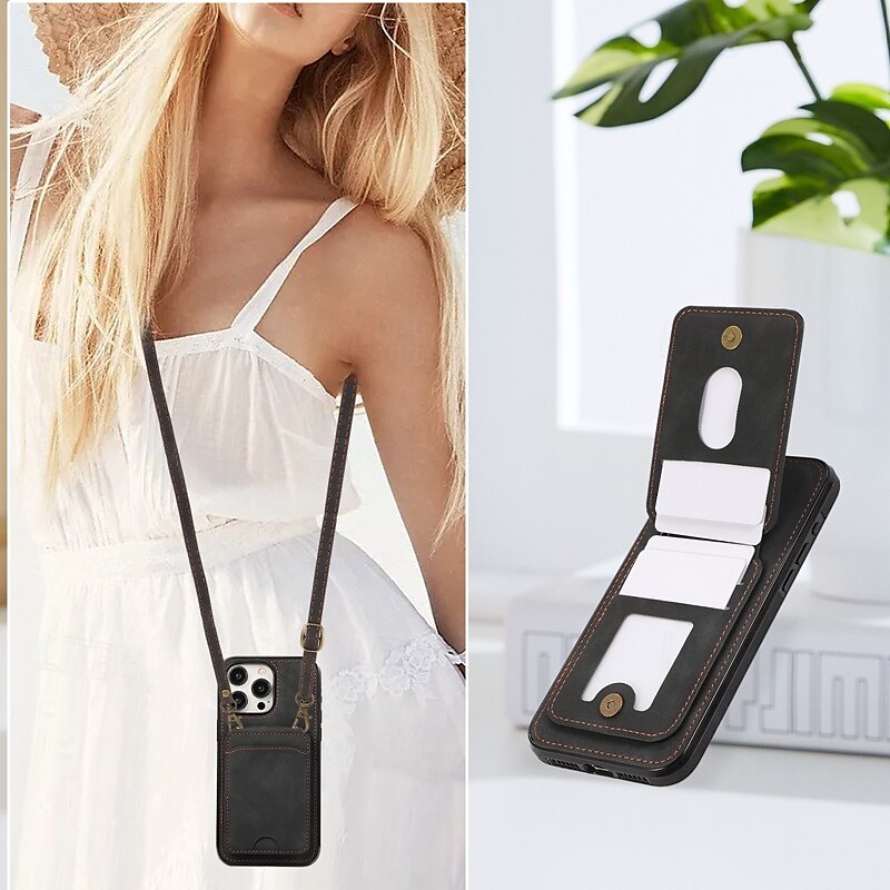 Phone Case For iPhone 16 Pro Max Plus iPhone 15 Pro Max Plus iPhone 14 13 12 11 Pro Max Plus Mini SE Back Cover with Stand Holder Magnetic with Lanyard Retro TPU PU Leather 2025 - $17.99 –P4