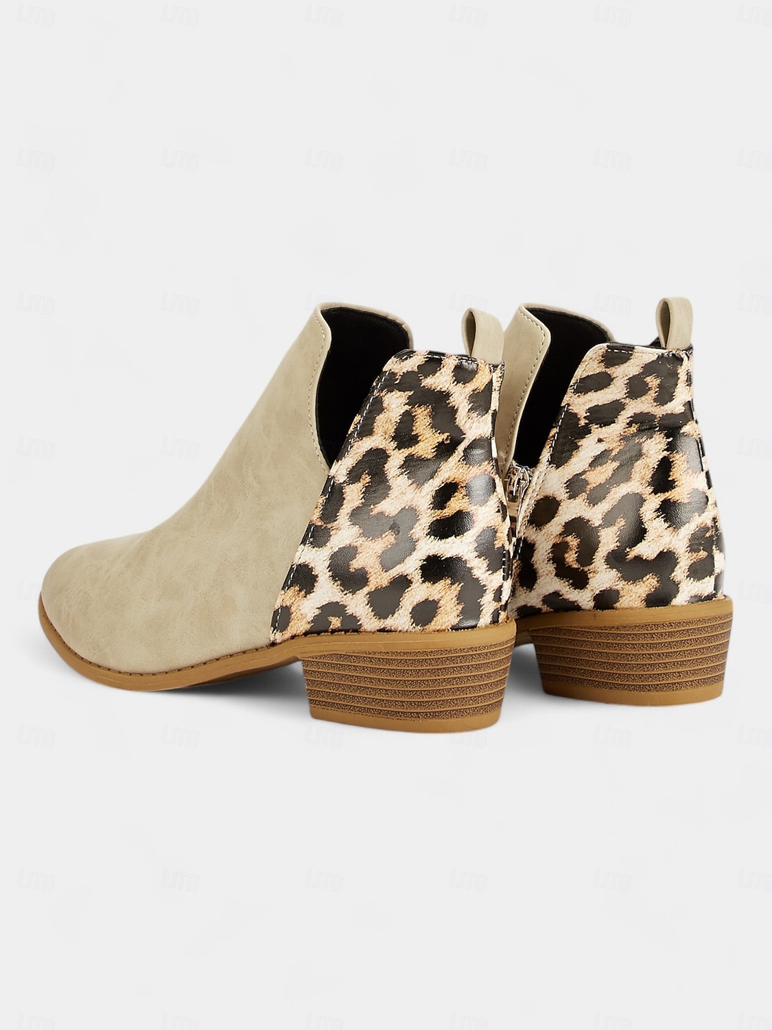 Beige Damen Stiefeletten mit Leopardenmuster und niedrigem Blockabsatz – trendige Booties mit seitlichem Reißverschluss für Freizeit und Alltag 2025 - $34.99 –P6