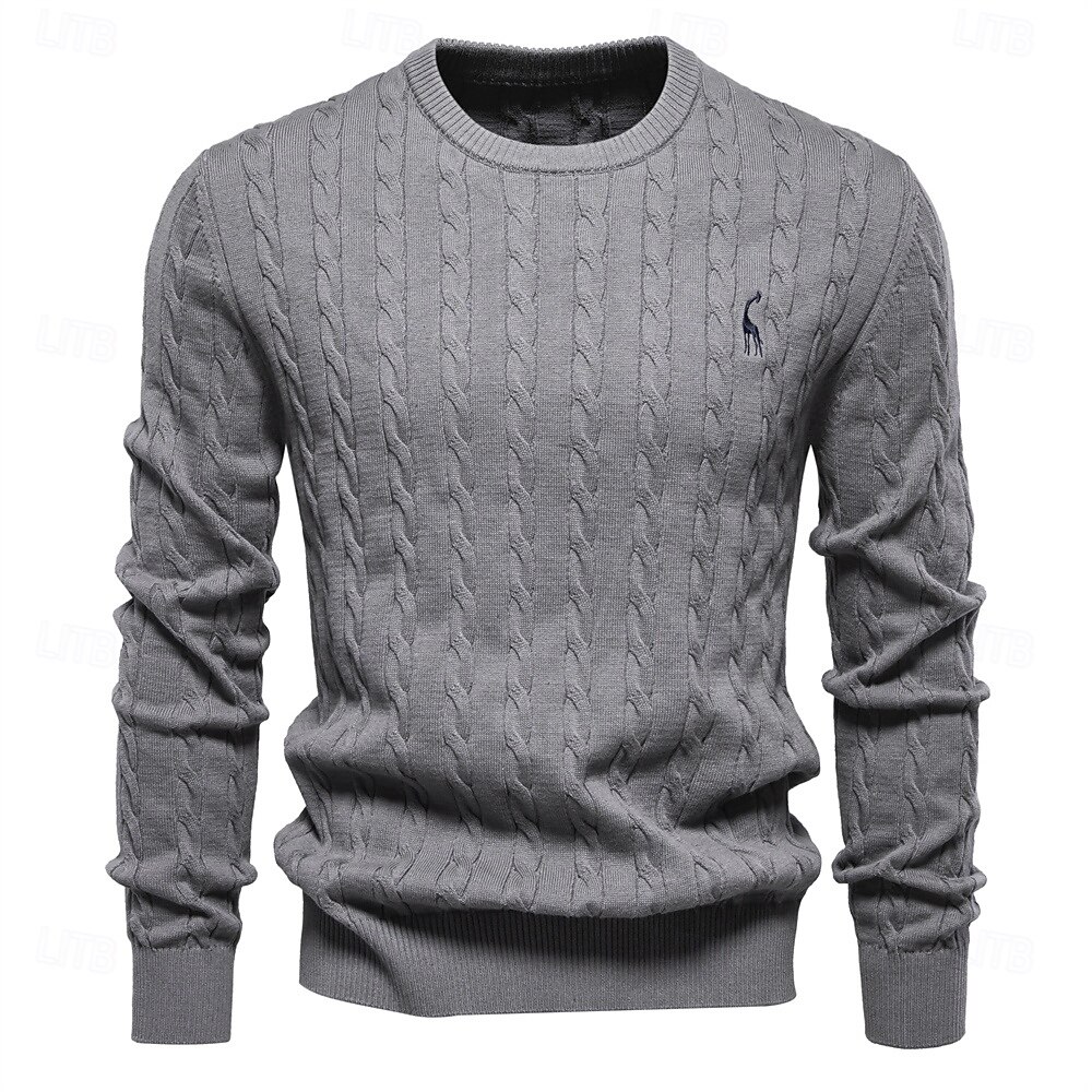 maglione da uomo in cotone con ricamo giraffa, girocollo, classico pullover lavorato a maglia con motivo a torsione per uomo del 2025 a $41.99 –P7