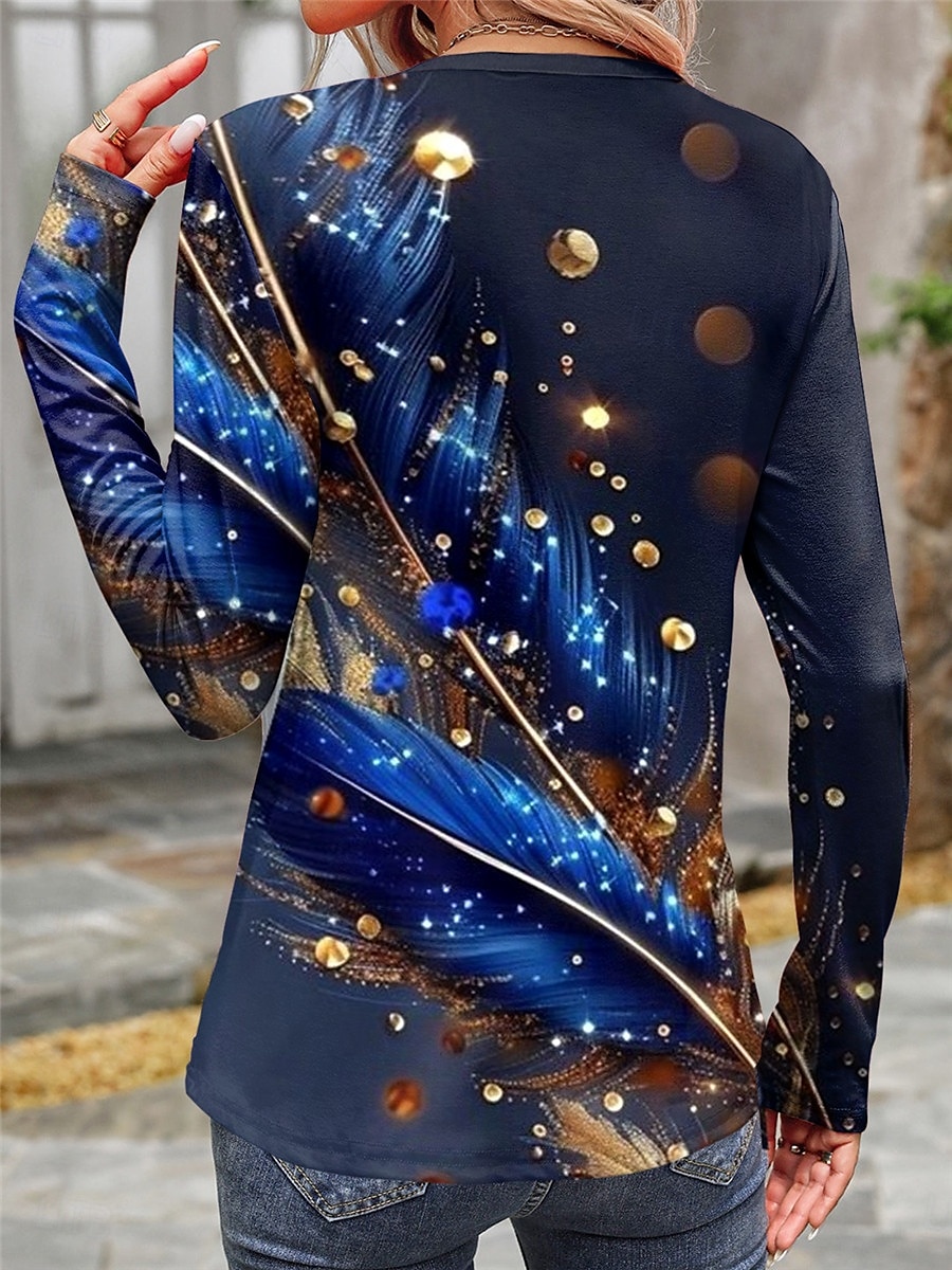 Women's T Shirt Casual Print Long Sleeve Regular Tops Crew Neck Daily Blue Purple Green Spring Fall 2025 - $22.99 –P2